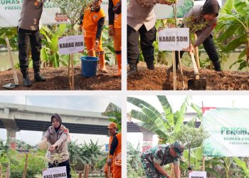 Jelang HUT Humas Polri ke 72, Polres Jaktim Gelar Penanaman Pohon di Kolong Tol Becak Kayu