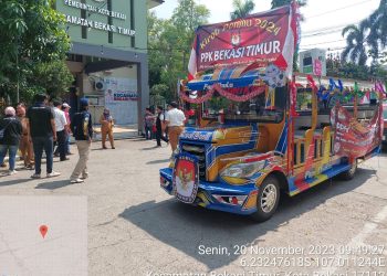 Kapolsek Bekasi Timur Kegiatan Pengamanan dan Monitoring Kirab Pemilu 2024 Tingkat Kecamatan Bekasi Timur