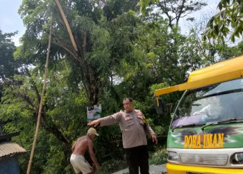 Polisi Polsek Cikarang Barat Evakuasi Korban Tertimpa Pohon Tumbang