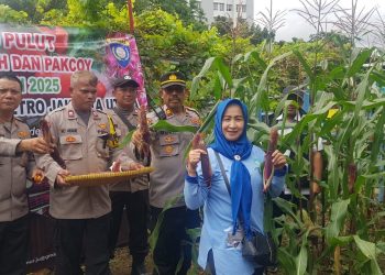 Polsek Pademangan Panen Kebun Ketahanan Pangan Bareng Warga