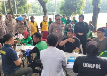 Kegiatan Baksos Pemeriksaan Kesehatan Gratis untuk Pengemudi Ojek Online Polres Metro Jakarta selatan