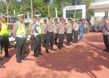 Apel Pengamanan Terpadu Turnamen Internasional Nusantara Open 2025 di Stadion Garuda Yaksa, Bekasi