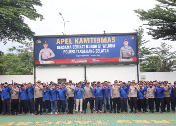 Polres Tangsel Gandeng Serikat Buruh Jaga Kamtibmas, Gelar Apel Bersama